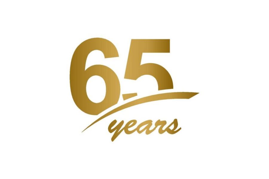 2119123 65 Jarig Jubileum Elegante Gouden Lijn Viering Sjabloon Ontwerp Illustratie Vector