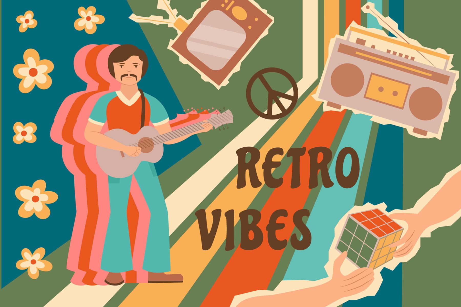 Retro Vibes Flat Collage