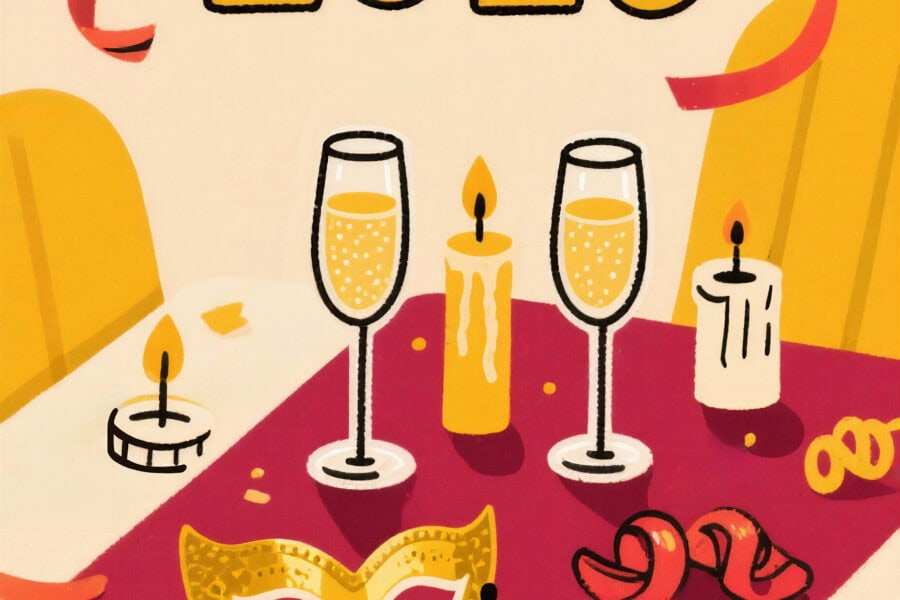 Gelukkig Nieuwjaar 2026 Vieren Met Champagne En Maskers