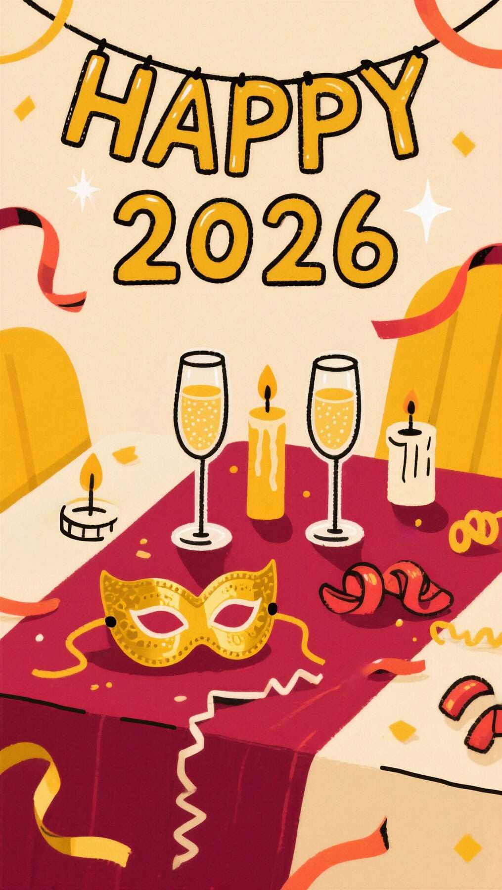 Gelukkig Nieuwjaar 2026 Vieren Met Champagne En Maskers