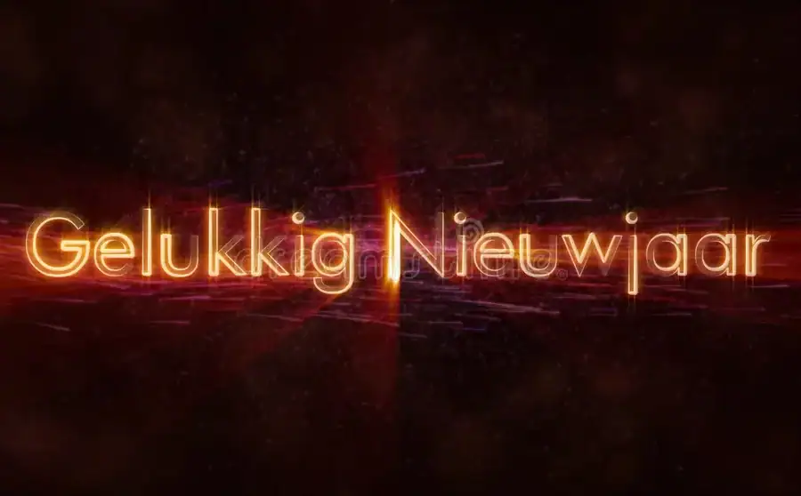Happy New Year Text Dutch Gelukkig Nieuwjaar Loop Animation Over Dark Animated Background Swirling Stars Floating 131583592