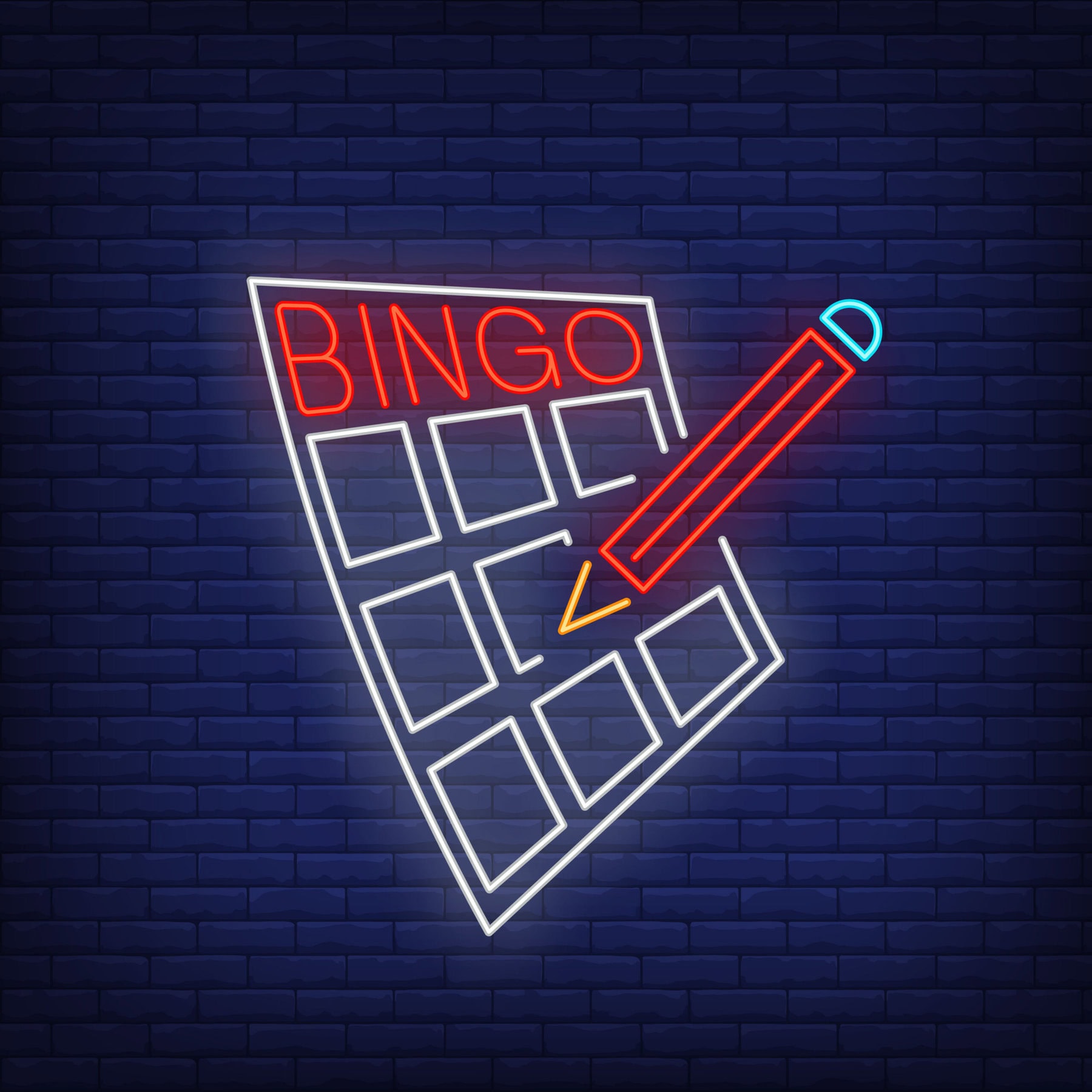 Bingo Neon Lettering On Card And Pencil