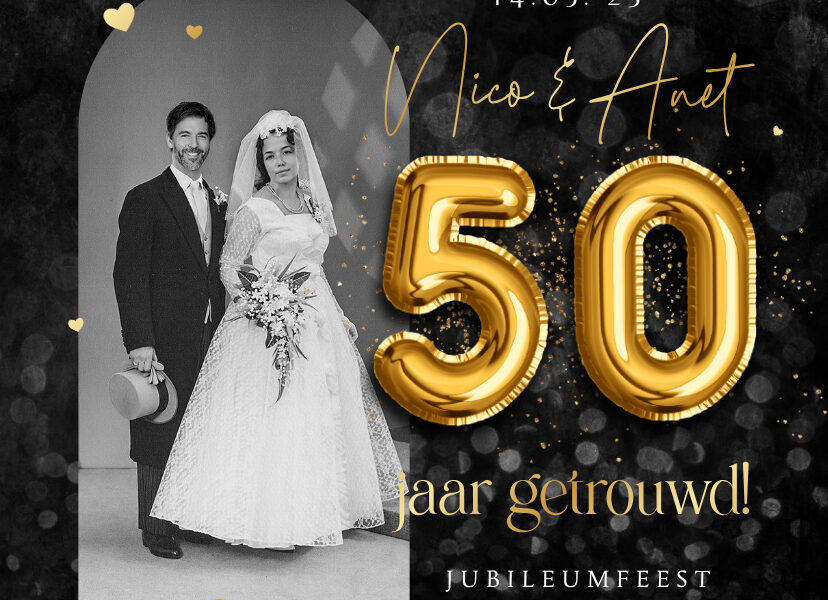 50 Jaar Getrouwd Jubileumfeest Goud Krijtbord Hartjes Foto