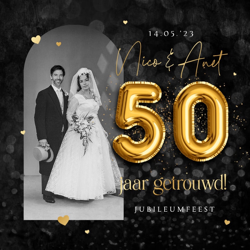 50 Jaar Getrouwd Jubileumfeest Goud Krijtbord Hartjes Foto