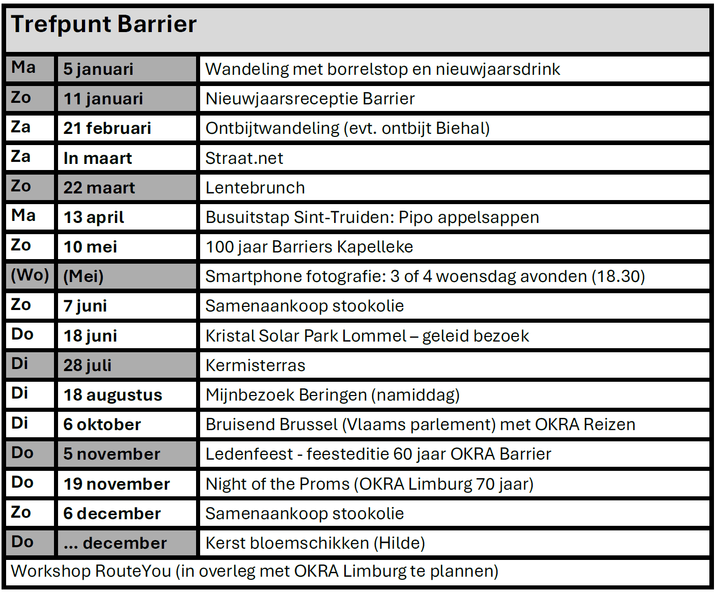 Jaarprogramma Trefpunt Lommel Barrier 2026