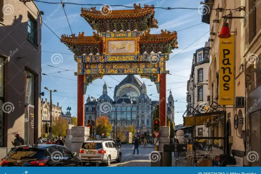 Street Chinatown View Chinese Gate Building Central Station Antwerp Belgium District Antwerps 259776792