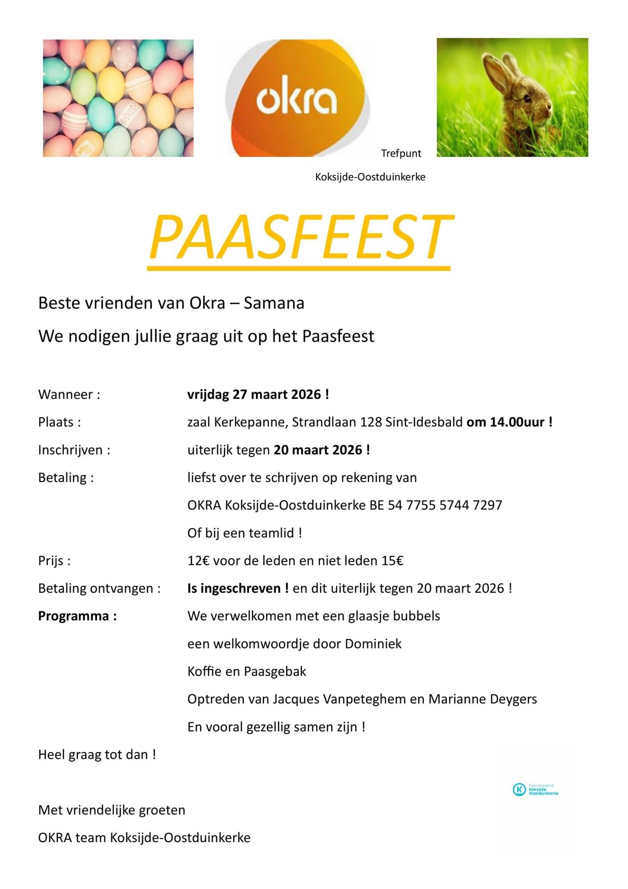 Uitnodiging Paasfeest Okra 27 Maart 2026