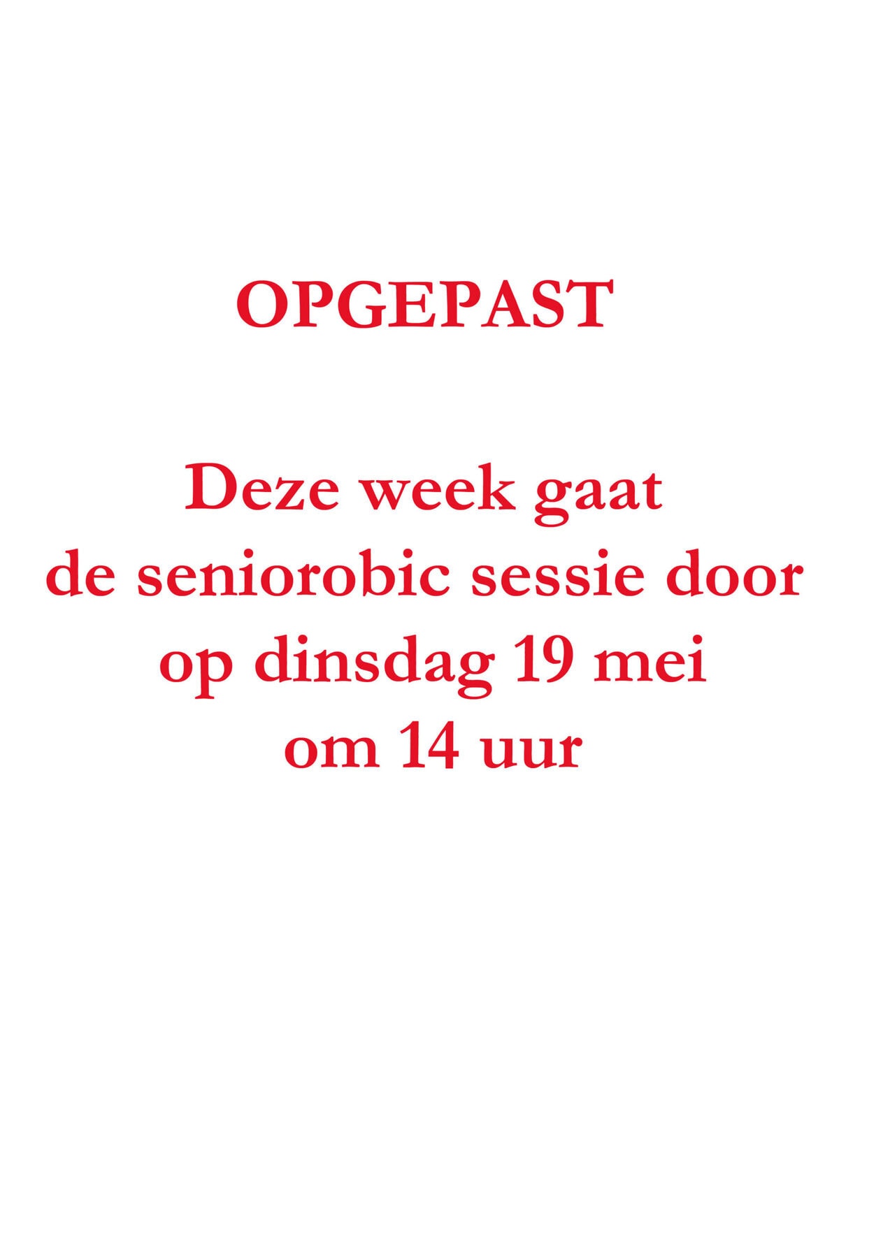 Seniorobic Op Dinsdag 19 Mei 2026