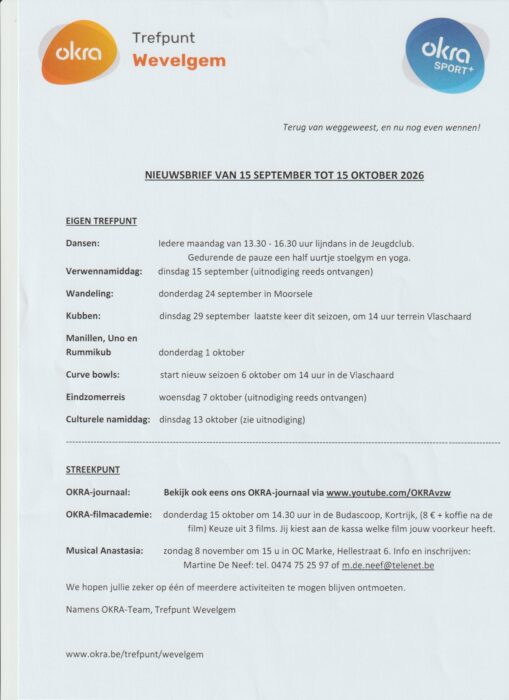 Nieuwsbrief 15 September 2026 Tot 15 Okober