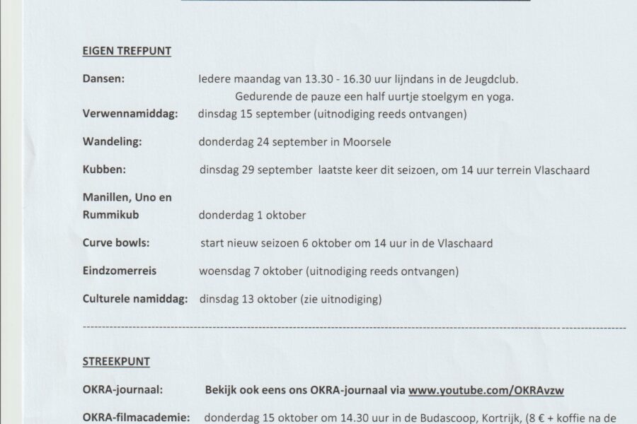 Nieuwsbrief 15 September 2026 Tot 15 Okober